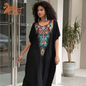Black Kaftan with Colorful Embroidery